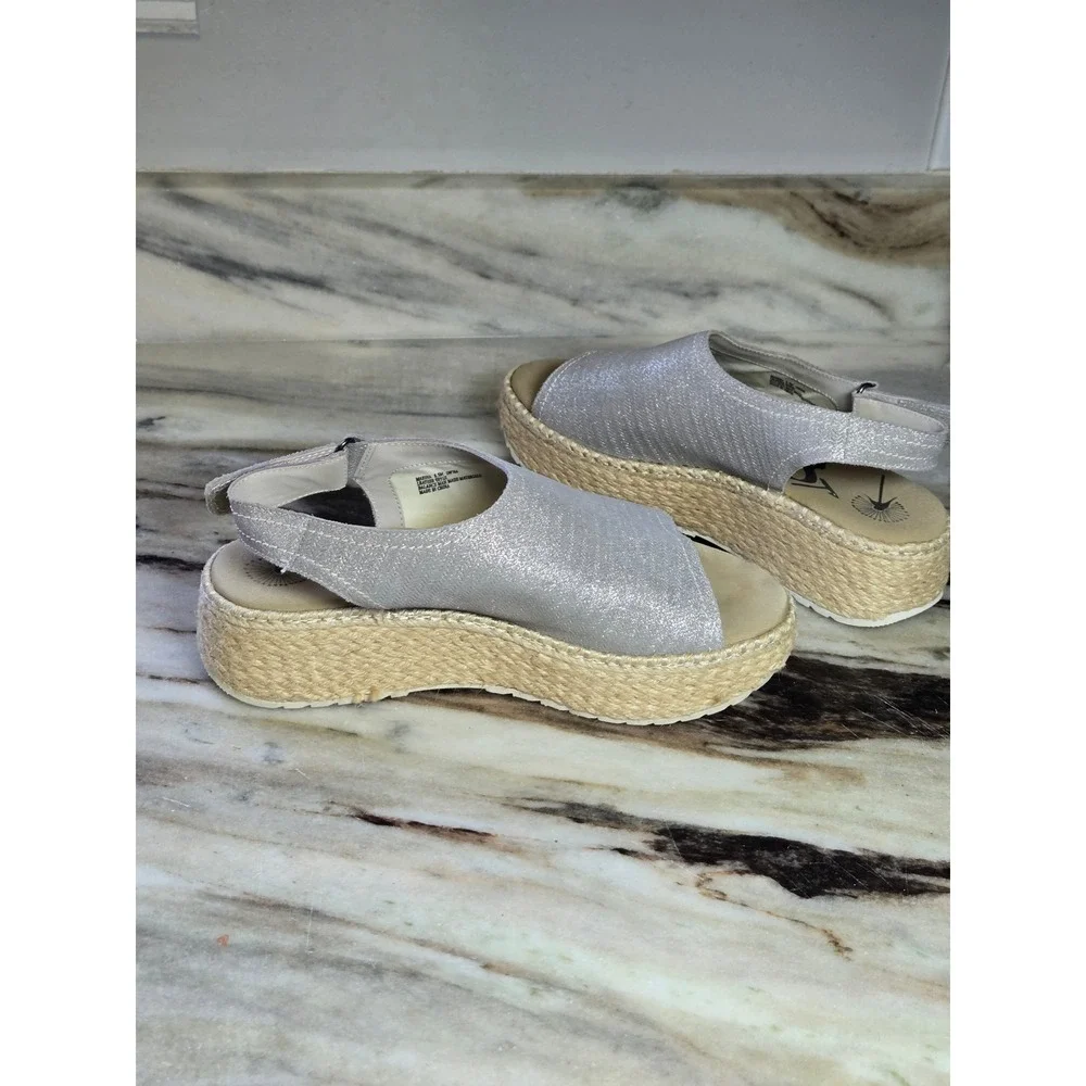 OTBT Marisol Silver Metallic Platform Espadrille Wedge Sandals Womens 8.5 M
